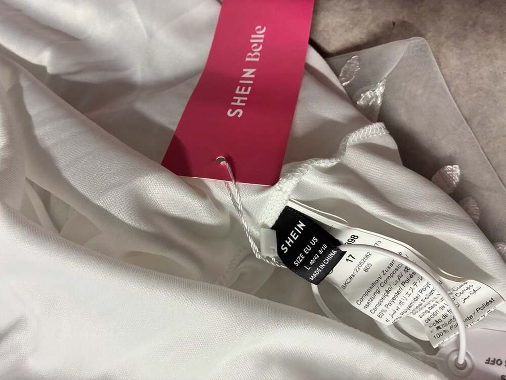SHEIN Belle White Floral Embroidered Tulle Tie Shoulder Maxi Dress